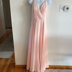 Davids Bridal size 10 light pink dress, halter top, adjustable straps, lined